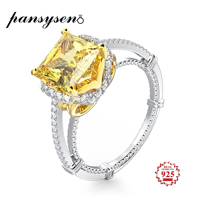 PANSYSEN светильник, Желтый Цитрин, драгоценный камень, кольца для женщин, твердые, 925 пробы, серебро, модные свадебные украшения, кольцо, камень, подарок