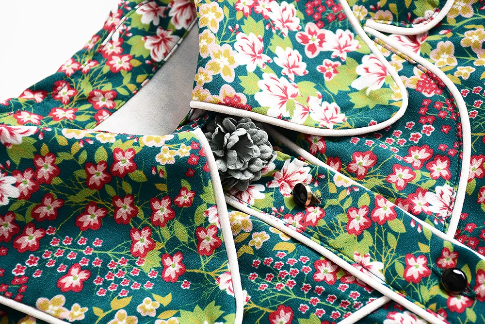 2019 Spring Summer Women short Sleeve Floral Print Elegant Casual Dresses Vestidos Robe Femme floral lapel print pleated Dress (5)