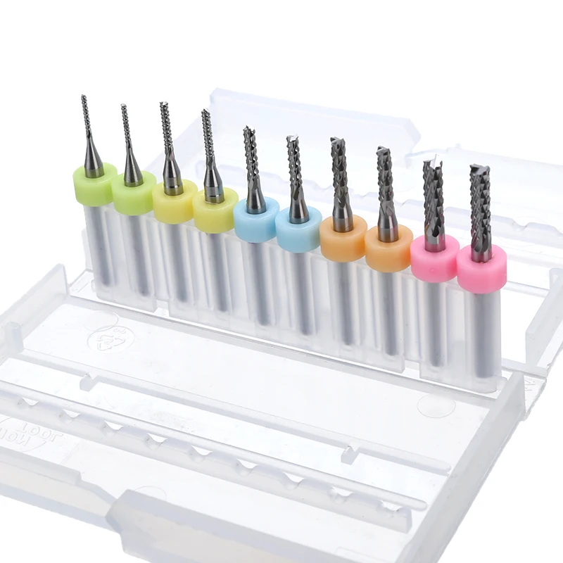 10PCS 1/1.5/2/2.5/3mm Micro Drill Bits Set Carbide Engraving Drilling Bit for PCB CNC Rotary Cutter Milling Cutting Tools