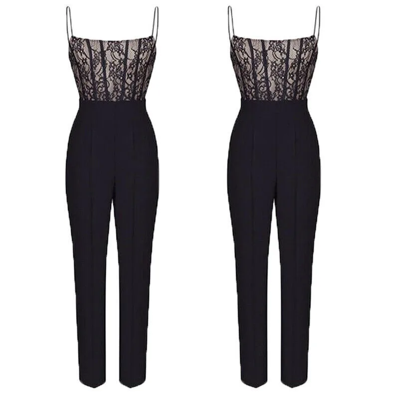 

Trendy Women clothes Casual Lace Sleeveless strap transparent Jumpsuit off shoulder Ladies Polyester Romper one pieces