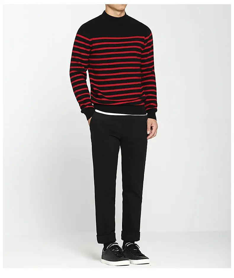 100% Wool sweater men turtleneck striped pure woolen mens sweaters male pullover autumn winter knitwear Brand Muls M-4XL 3126-02