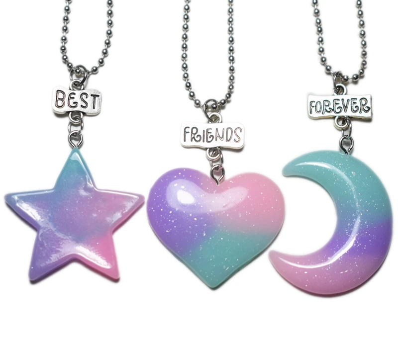 

Simulation Gradient Color Star Moon Heart bff Pendant Necklace Children Best Friends 2 Girls Friendship Jewelry Birthday Gift