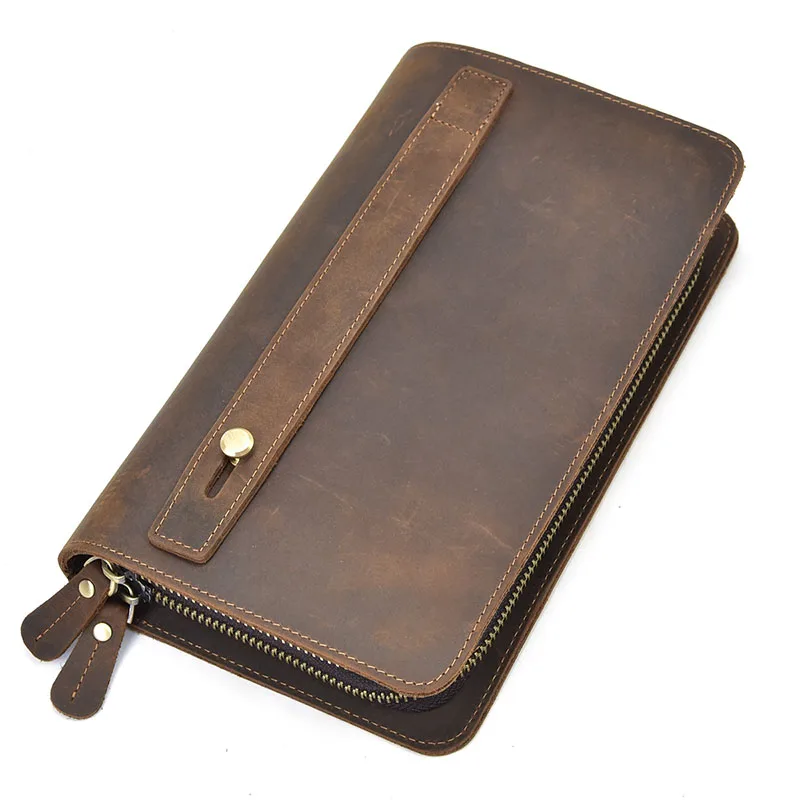 

Genuine Leather Double Layers Wallet for Men with Photo Pocket Zipper Purse Card Holder Good Quality Male Wallet