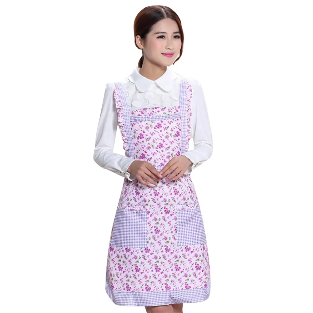 Dropshipping Women Apron with Pockets Waterproof Plaid Print Kitchen Double Layer Thick Cloth Home Supplies MDP66 - Цвет: 12