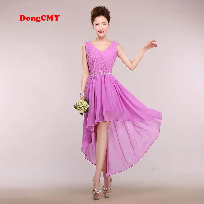 DongCMY nový V-Neck prošívání nevěstu šněrování chiffon vestido longo elegantní šifon šaty družička šaty