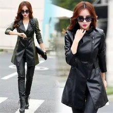 Большие размеры 5XL женская верхняя мода тонкая женская верхняя одежда из искусственной кожи длинный женский кожаный Тренч