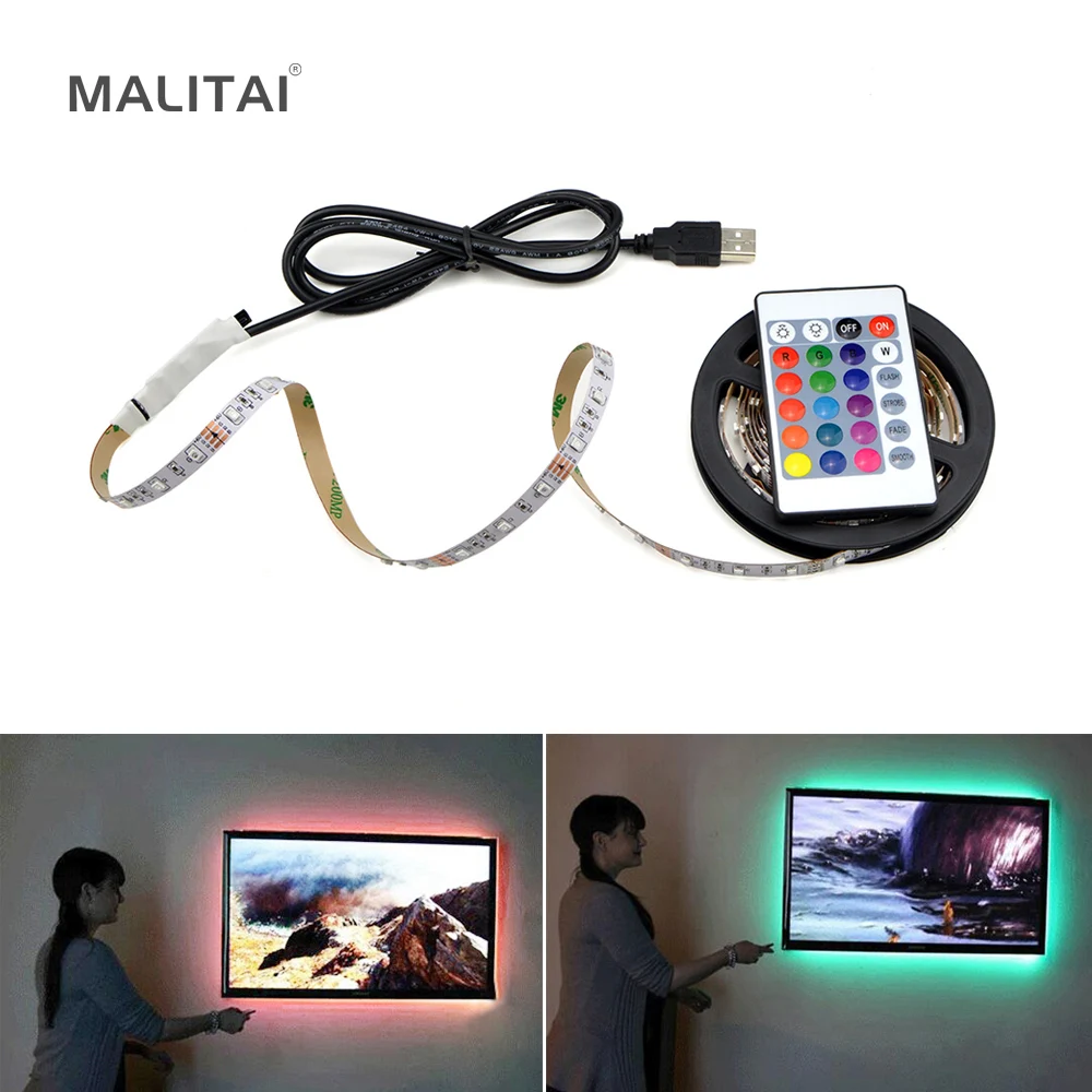 1 шт. USB Powered 5 В RGB Светодиодные ленты света 60leds/M 3528 SMD Водонепроницаемый Клейкие