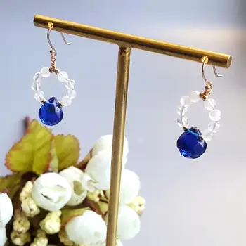 

Lii Ji Genuine Moonstone Blue Crystal 925 Sterling Silver Earrings Hook Handmade Earrings Delicate Jewelry For Women Gift