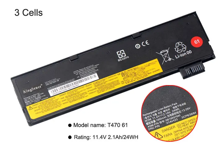 KingSener 10,8 В 6600 мАч ноутбук Батарея для lenovo ThinkPad T470 T480 T570 T580 P51S P52S 01AV427 01AV423 SB10K97580 61