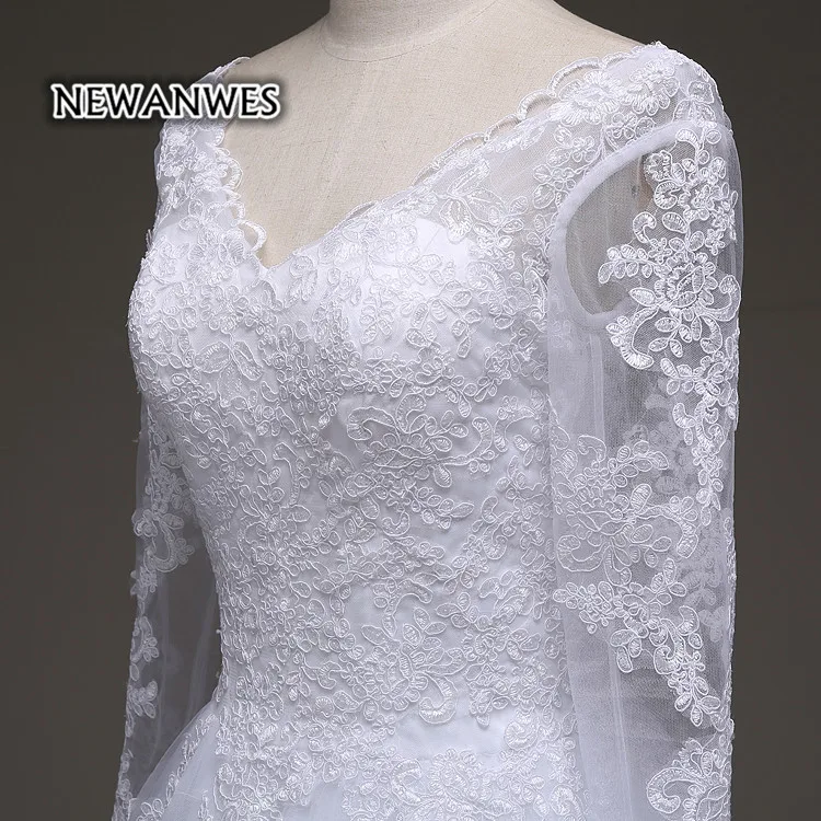 Vestido De Noiva дешевые Праздничное платье Longo Sexy Sheer длинный рукав Кружево аппликацией