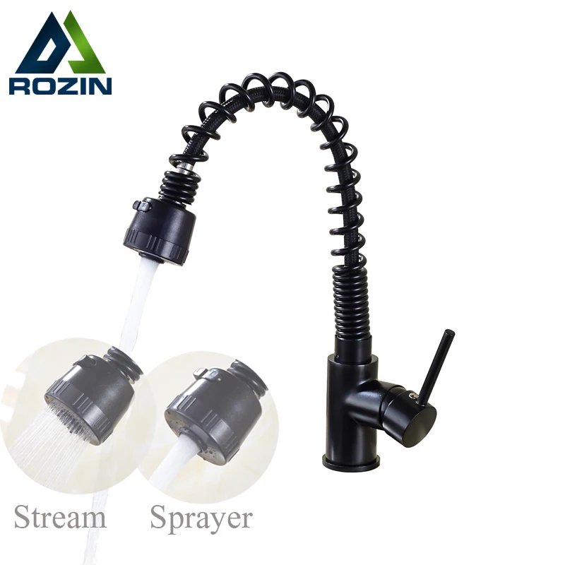 

Luxury Dual Stream / Sprayer Head Kitchen Faucet Deck Mounted Black Pull Out Spout Bathroom Kitchen Mixers 360 Rotation