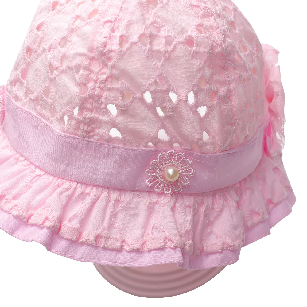 Hollow Bow Baby Girls Caps Cotton Girls Sun Cap Floral Embroidered Fisherm Hats Spring Summer Baby Bucket Hats Girls Accessories (4)