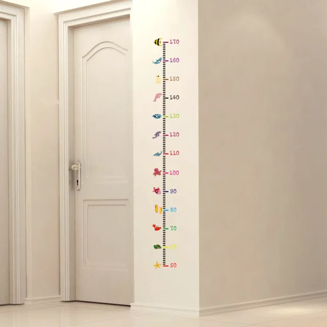 Height Measurement Wall Stickers Cartoon Undersea Animals Wall Decals for Kids Baby Room Nursery Decoration
