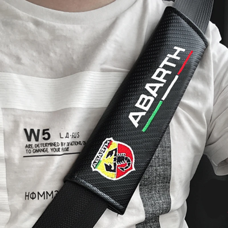 

2pcs JDM for ABARTH Carbon fiber seat belt cover shoulder pad Car styling for peugeot FIAT 500 Punto Stilo Ducato accessories