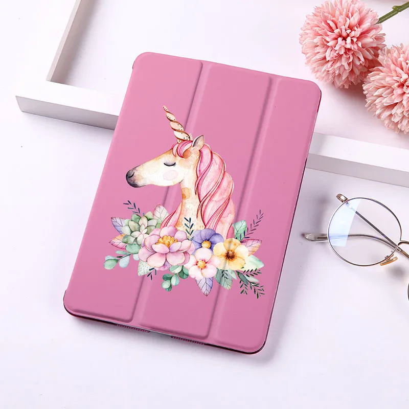 Чехол книжка с милым мультяшным единорогом кошкой и магнитом для Apple iPad 2018 9 7 &quot Air