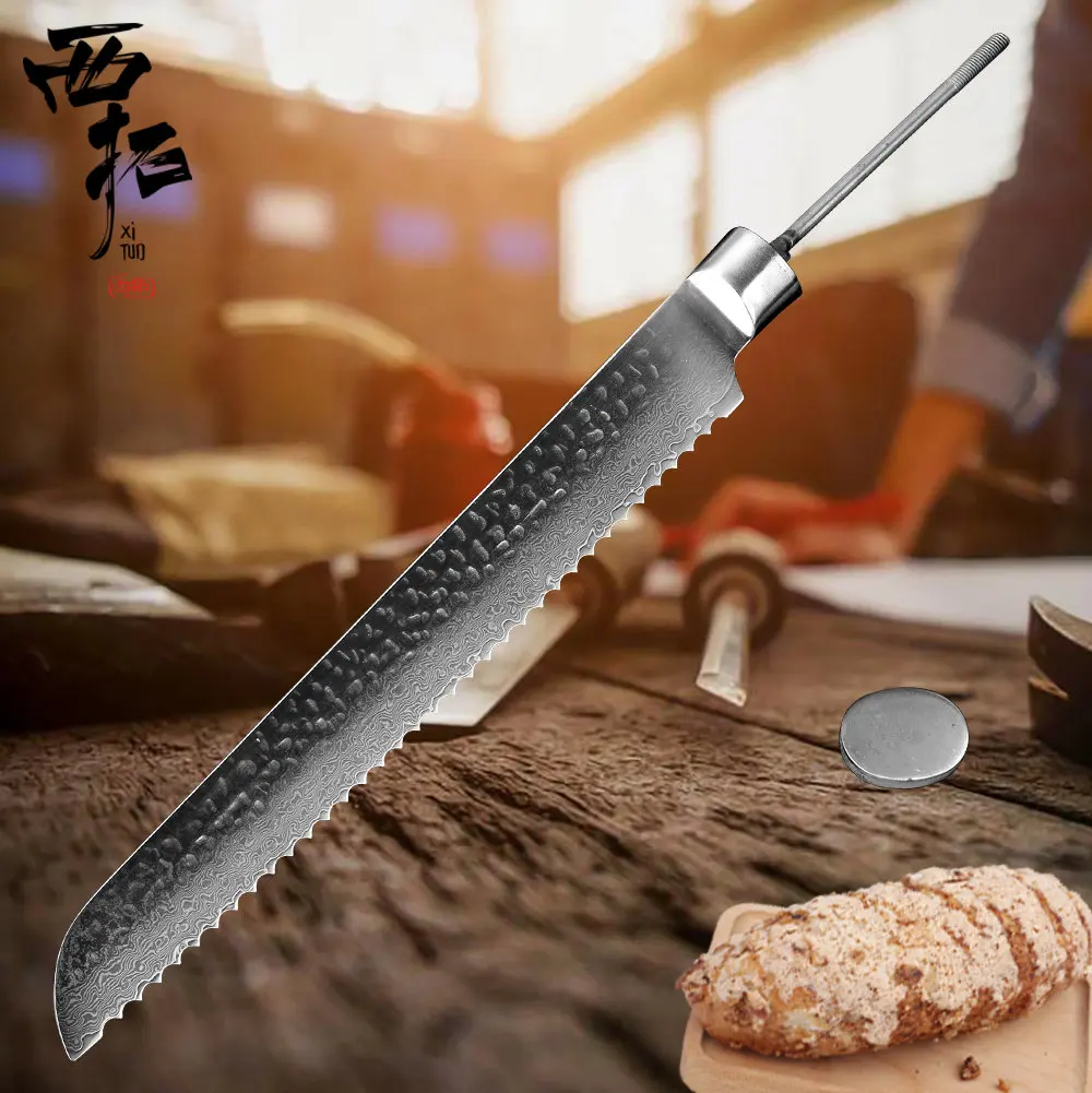 XITUO нож шеф-повара пустой DIY ручной работы кованые японский Дамасская сталь лезвие Материал хлеб нарезки мяса Parinf Nakiri Gyuto инструмент CN - Цвет: 9inch bread knife