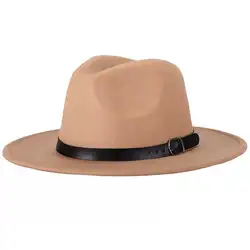 Винтаж унисекс осень зима Fedora широкий шерстяной Кепка-козырек открытый регулируемый повседневное шляпа с поясом для мужчин's женщин Hat 2018