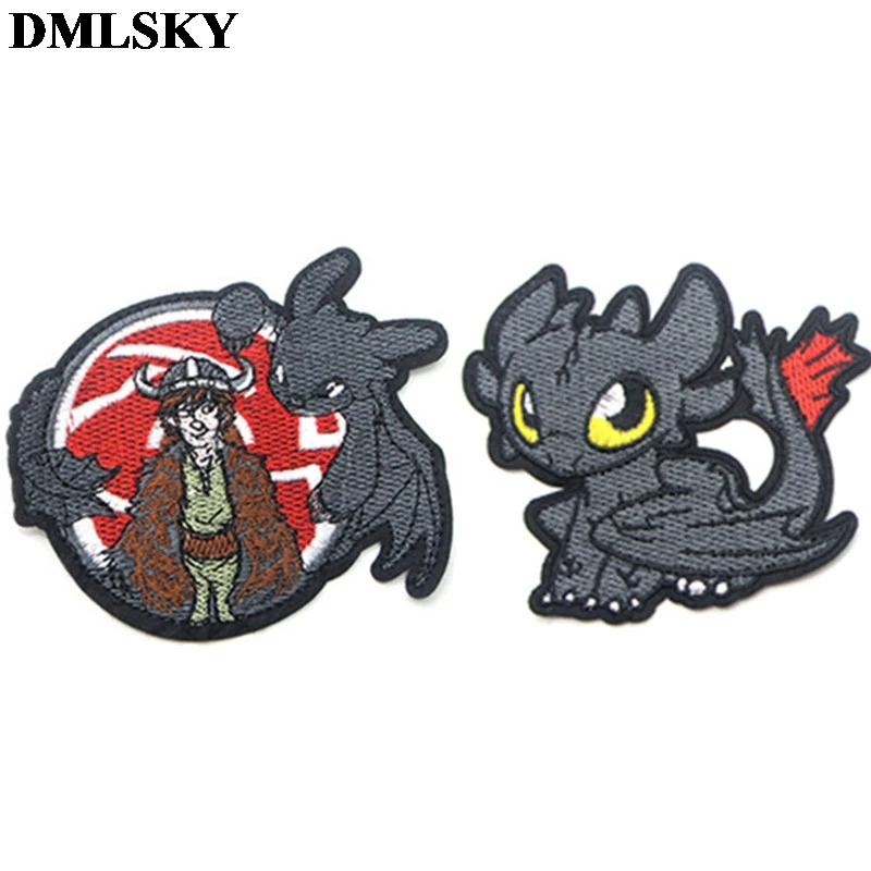 

DMLSKY How to train your dragon Night fury toothless Iron On Patches Applique Patches badge for Clothes Backpack Shirt M3600