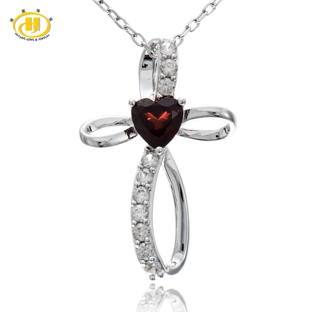 

Hutang Natural Heart Garnet Pendant Solid 925 Sterling Silver Neckalce For Women Mother's Day Gift