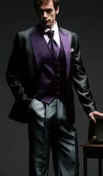 

New Arrival black tuxedos for men purple peaked lapel wedding suits for men 3 pieces men suits groom wedding suits