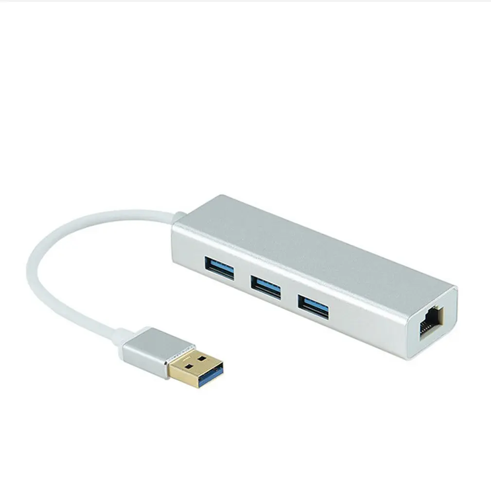 USB3.0 Hub Ethernet Network Adapter+3 Port Hub USB 3.0 To RJ45 10/100/1000M Lan Card For Macbook Windows 10 dropshipping - Цвет: Серебристый