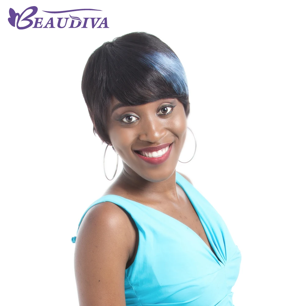 BEAUDIVA Pre-Colored Ombre T1B/BLUE Short Human Hair Wigs Peruvian Straight Non Remy Short Wigs for Black Women straight-human-hair-wigs : image BEAUDIVA Pre-Colored Ombre T1B/BLUE Short Human Hair Wigs Peruvian Straight Non Remy Short Wigs for Black Women straight-human-hair-wigs