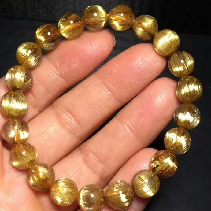 Сертификат AAAAAA натуральный Золото Rutilated Титан кварцевые круглые бусы браслет 9 мм из Бразилии Для женщин Для мужчин растягивающийся Кристальный