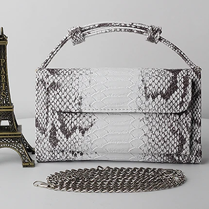 Крокодиловая женская сумка-мессенджер, натуральная кожа, ремешок на цепочке, повседневные вырезы, маленькая сумка через плечо, удобный кошелек, дамская сумочка - Цвет: Snake Gray White