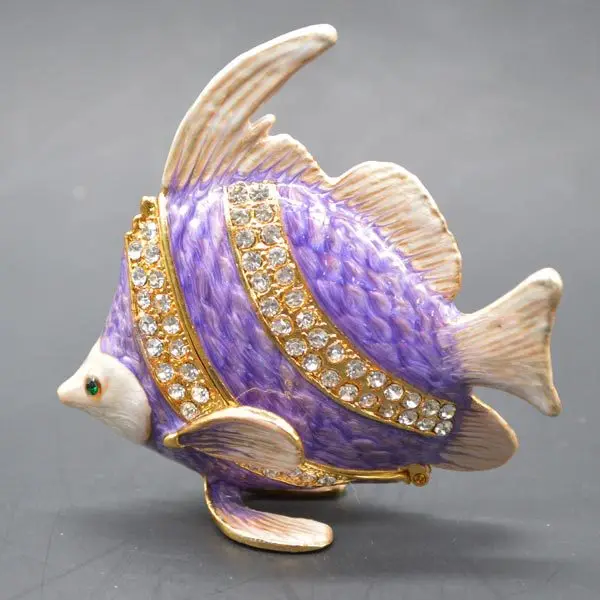 Beautiful Metal Ocean Fish Shaped Bejewed Enamel T...