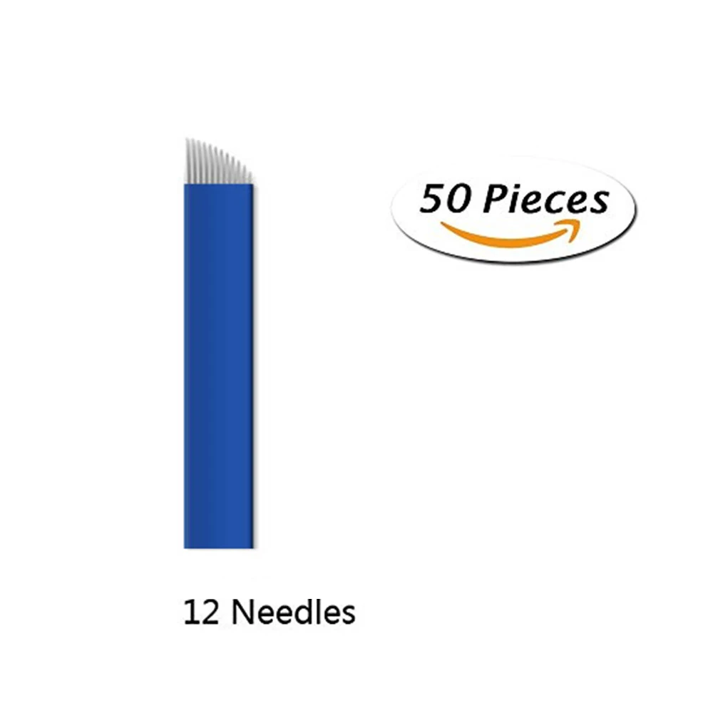 

50pcs disposable Microblading Blade Needles for Permanent Makeup Pen Bevel 14/12 Pin Sterilized Eyebrow Tattoo Blade Manual