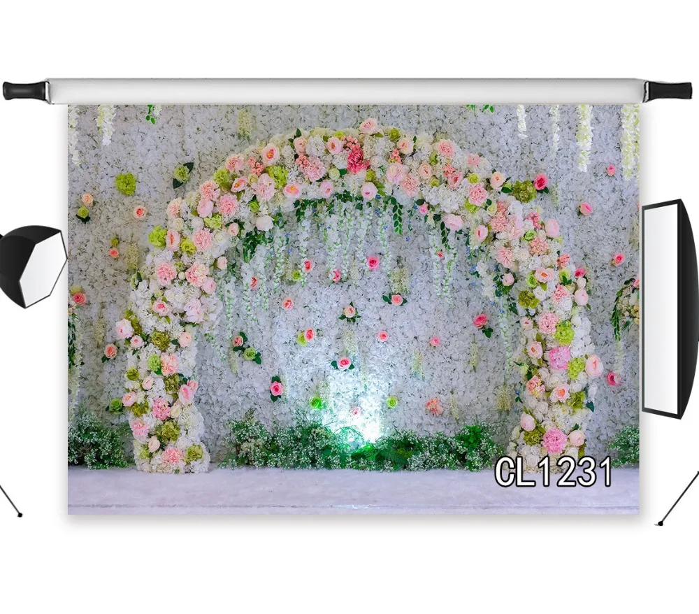 

LB Flower Arched Door Wedding Wall Washable No Crease Background Photography Polyester Backdrop Studio Photographic Seamless
