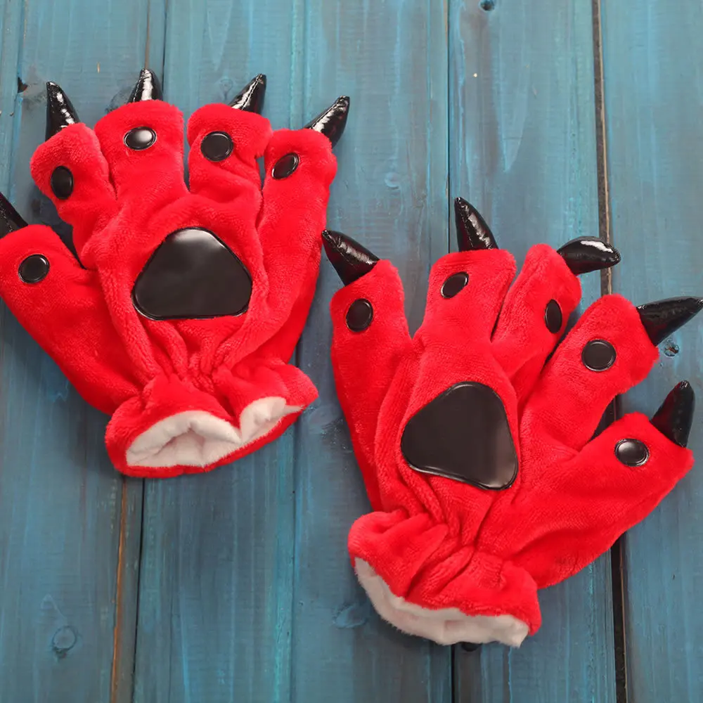 winter Mittens child Animal Bear Cat Claw Paw Footed Cartoon Pajama Gloves Kids Cosplay Soft Plush 1