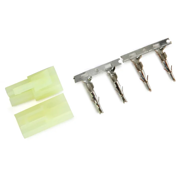 Cinq paires de connecteurs Mini Tamiya pour batterie RC Lipo, mâle et femelle, sur fond blanc.