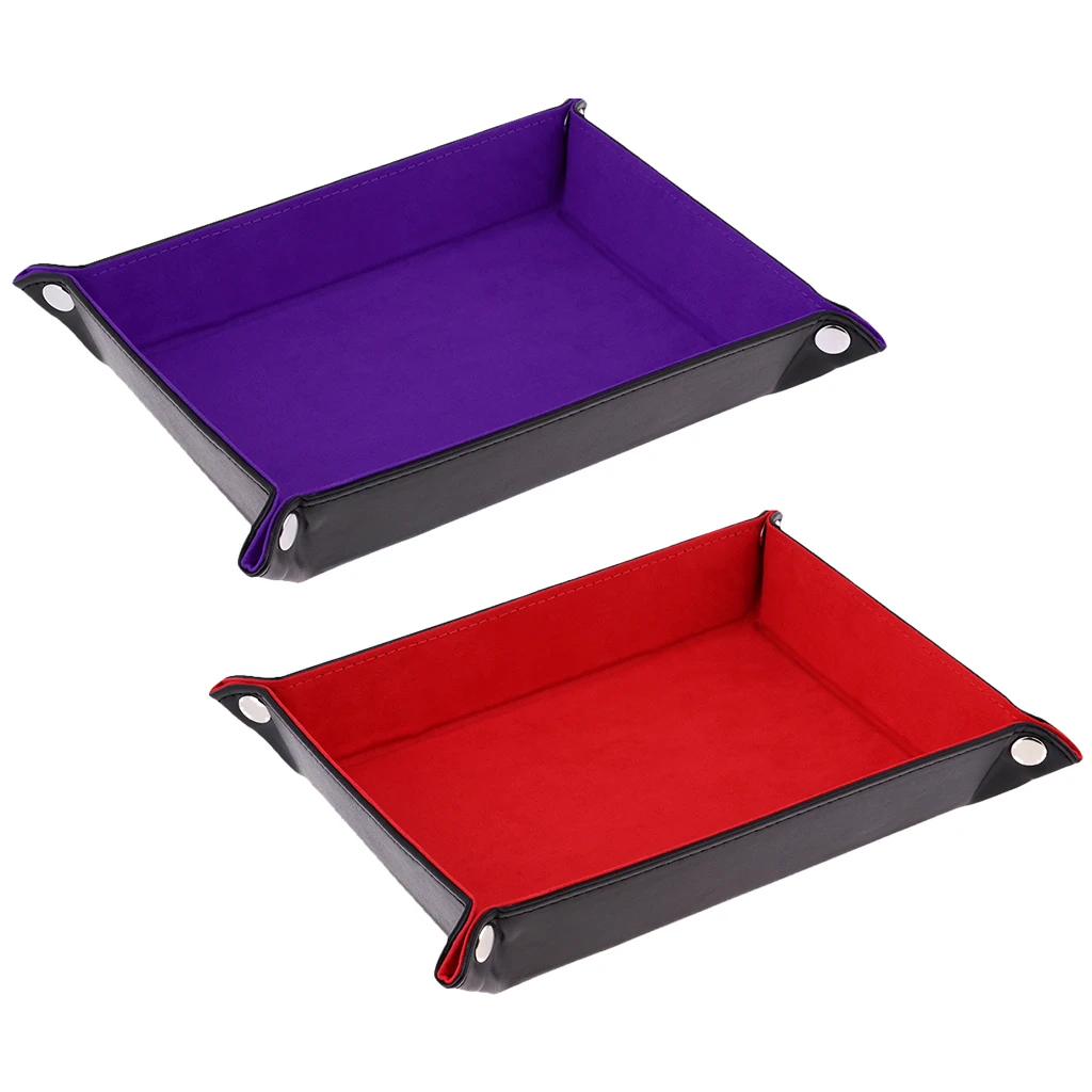 MagiDeal 2Pcs PU Leather Foldable Dices Rolling Tray Square 215x155x45mm for Watch Jewelry Storage Case Home Decor