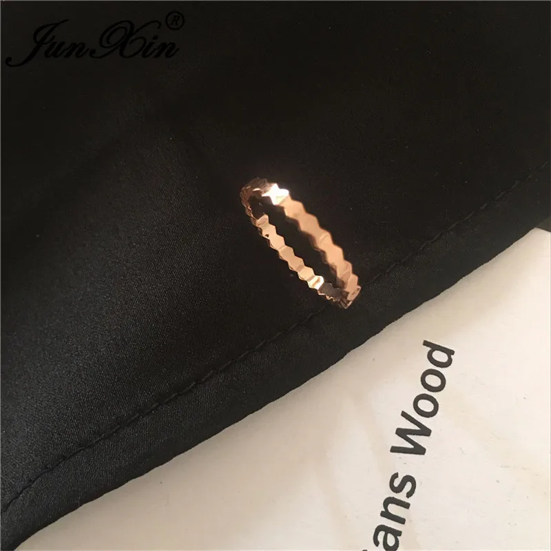 JUNXIN Female Stainless Steel Ring Rose Gold Color Fashion Stacking Joint Rings For Women Wedding Thin Ring Minimalist Jewelry
