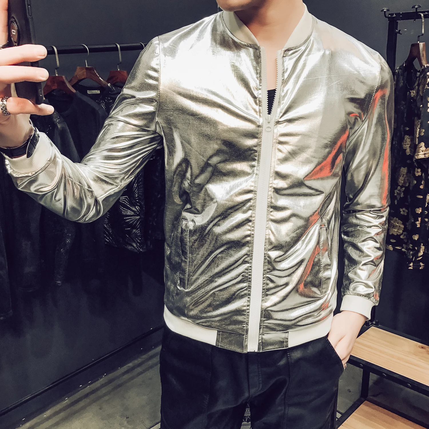 New Arrival Tough Guy Style Mens Jacket With Bright Personality Thin