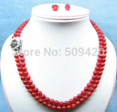 

Wholesale 32012 Beautiful 2Row 8mm Red Sea Coral Necklace Earring Sets