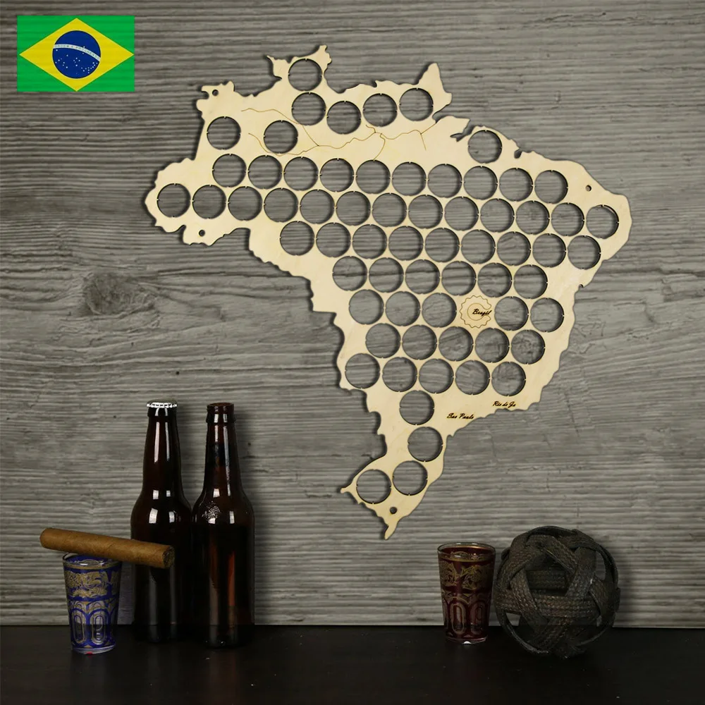 

Creative Wooden Beer Cap Trap Beer Bottle Caps Map of Brazil Board Wall Art For Cap Collector Beer Drinker