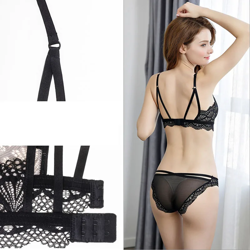 Women Stretch Lace Sexy Bra and Brief Set Back Closure Push Up 1-2 Cup Bralette Lady Adjustable Strap Wire Free Bras Lingerie (10)