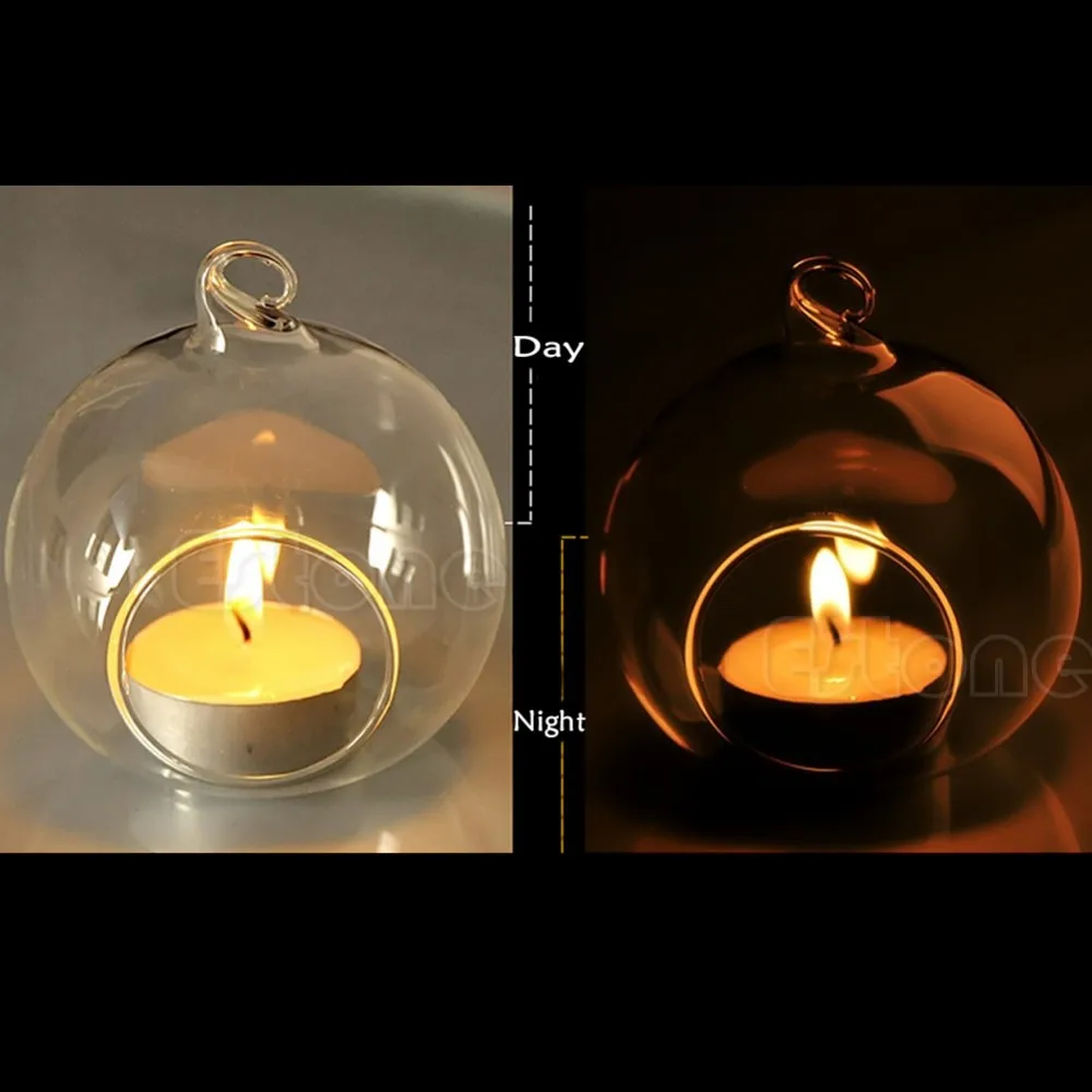 1PCS CLEAR HANGING GLASS BAUBLES BALL CANDLE TEALIGHT HOLDER WEDDING