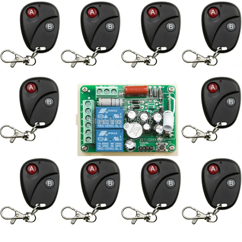 

AC220V 2CH 2Channe Wireless Remote Control Switch System teleswitch 1*Receiver + 10*Transmitters for Appliances Gate Garage Door