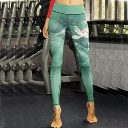 Lotus живописи тушью 3D принт Для женщин Legins Тонкий Тощий Фитнес леггинсы Высокая Талия-брюки быстросохнущие тренировки Леггинсы