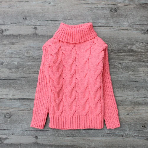 Детский свитер; свитер для маленьких девочек; детский вязаный пуловер с высоким воротником на зиму и весну; теплый Рождественский свитер для мальчиков; детская одежда - Цвет: Pink