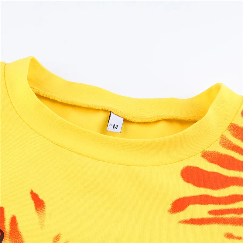 Базовая футболка с коротким рукавом и принтом желтого цвета, женская уличная футболка в стиле Харадзюку, летняя облегающая футболка