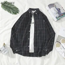 Рубашки мужские с длинным рукавом с отложным воротником Удобные Ретро мужская клетчатая рубашка корейский стиль Новая мода Мужчины свободная одежда Ulzzang