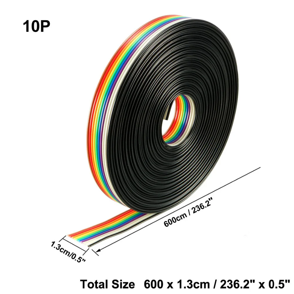 

Uxcell 1Pcs 10P Jumper Wire 2/4/5/6 Meters Long 1.27mm Pitch Ribbon Cable Breadboard Rainbow color DIY for Laptops LCD Monitors