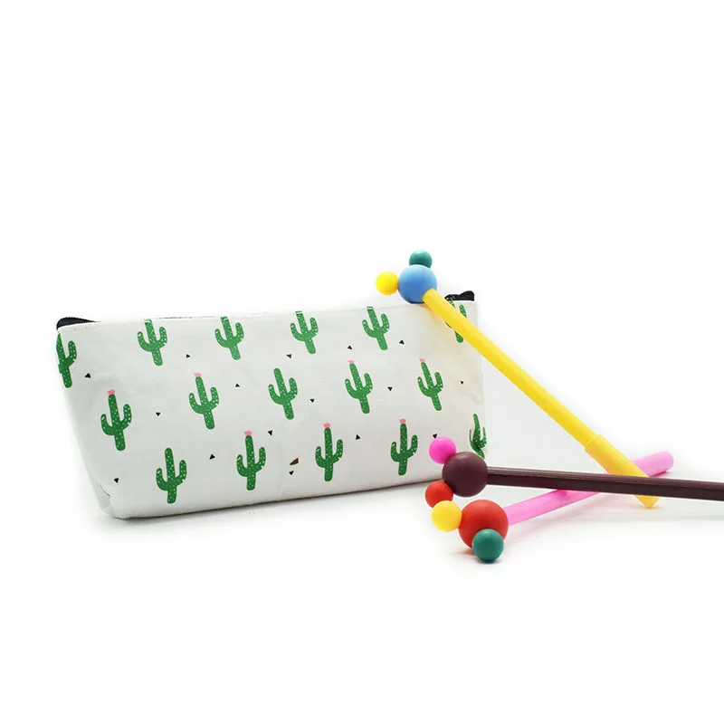 1 PCS Canvas Pencil Case Cactus Pattern Portable Cute Pencil Bag Kawaii Stationery Pen Bag Box School Supply Stationery