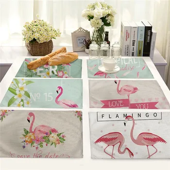 

1Pcs 42*32cm Flamingo Leaf Pattern kitchen Placemat Tea Coasters Dining Table Mat Cup Mats Cotton Linen Pad Home Decor MA0123