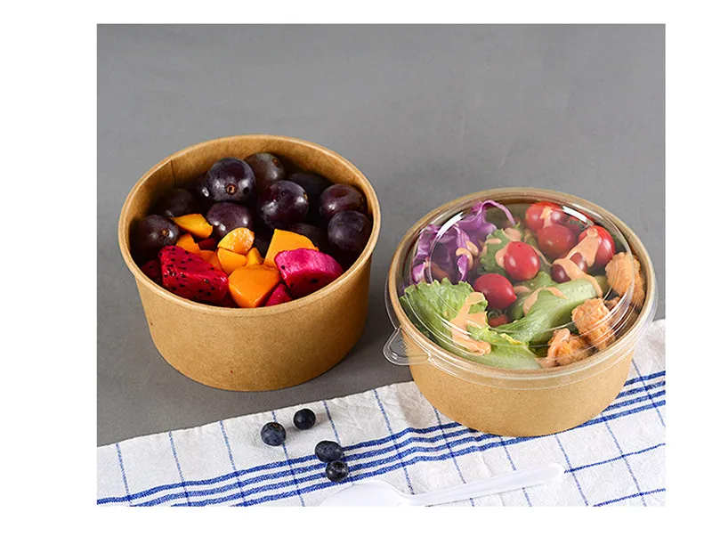 Плотная крафт-бумажная чашка одноразовая суповая фруктовая упаковка для десертов чашки круглый узор фаст-фуд герметичная посылка на вынос с крышками