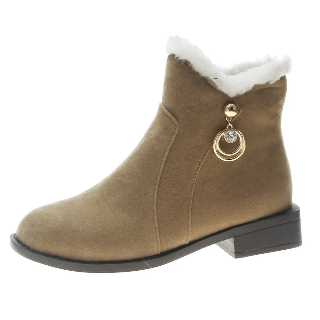 

mokingtop(mokingtop) Women Solid Color Suqare Heels Zipper Suede Keep Warm Snow Boots Round Toe Shoes Chaussures femme#g10
